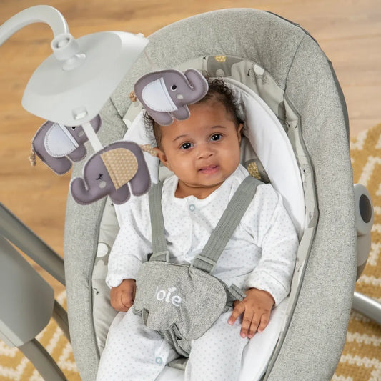 Joie Serina Swivel Baby Swing Elephant Duo – Multi-Motion Soothing Swing for Babies