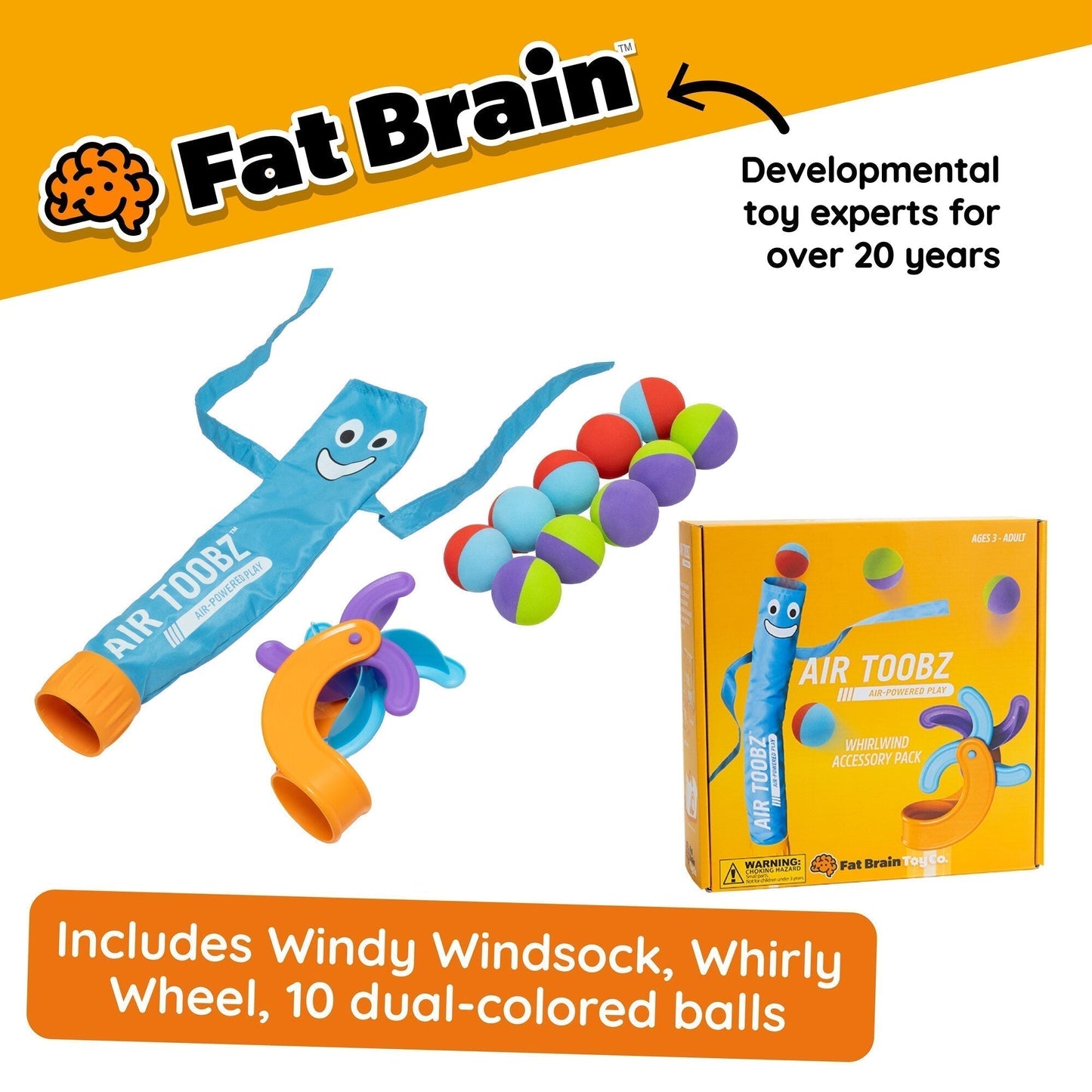 Fat Brain Toys Air Toobz – Whirlwind Accessory Pack | STEM Air-Powered Motion Add-On for Kids