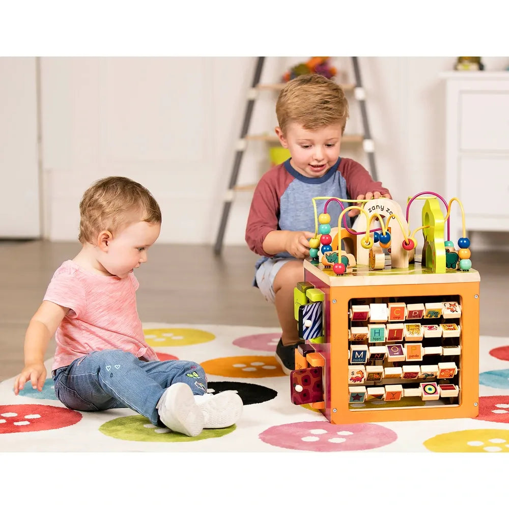 Zany Zoo Wooden Activity Cube Assortment – Multi-Activity Learning Toy for Toddlers