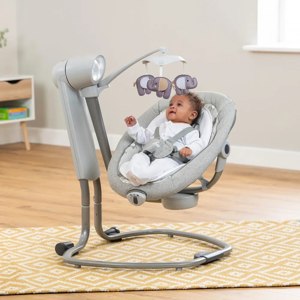 Joie Serina Swivel Baby Swing Elephant Duo – Multi-Motion Soothing Swing for Babies