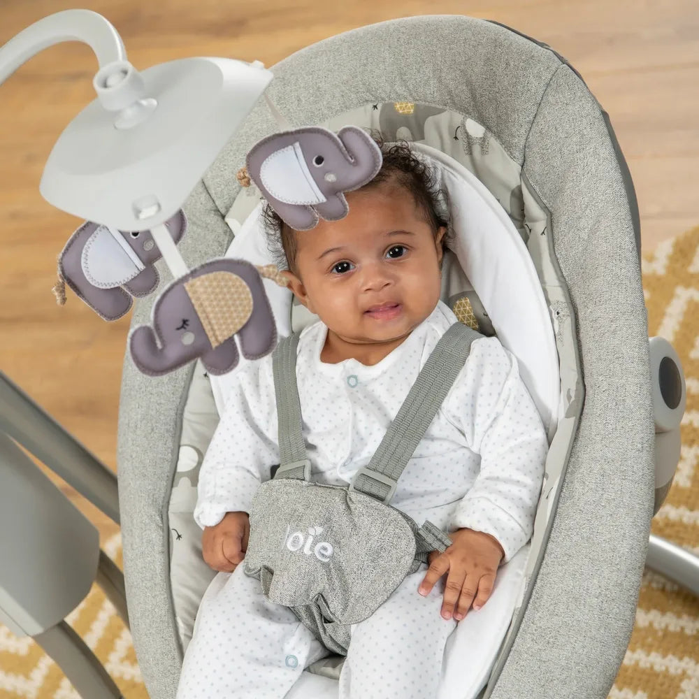 Joie Serina Swivel Baby Swing Elephant Duo – Multi-Motion Soothing Swing for Babies